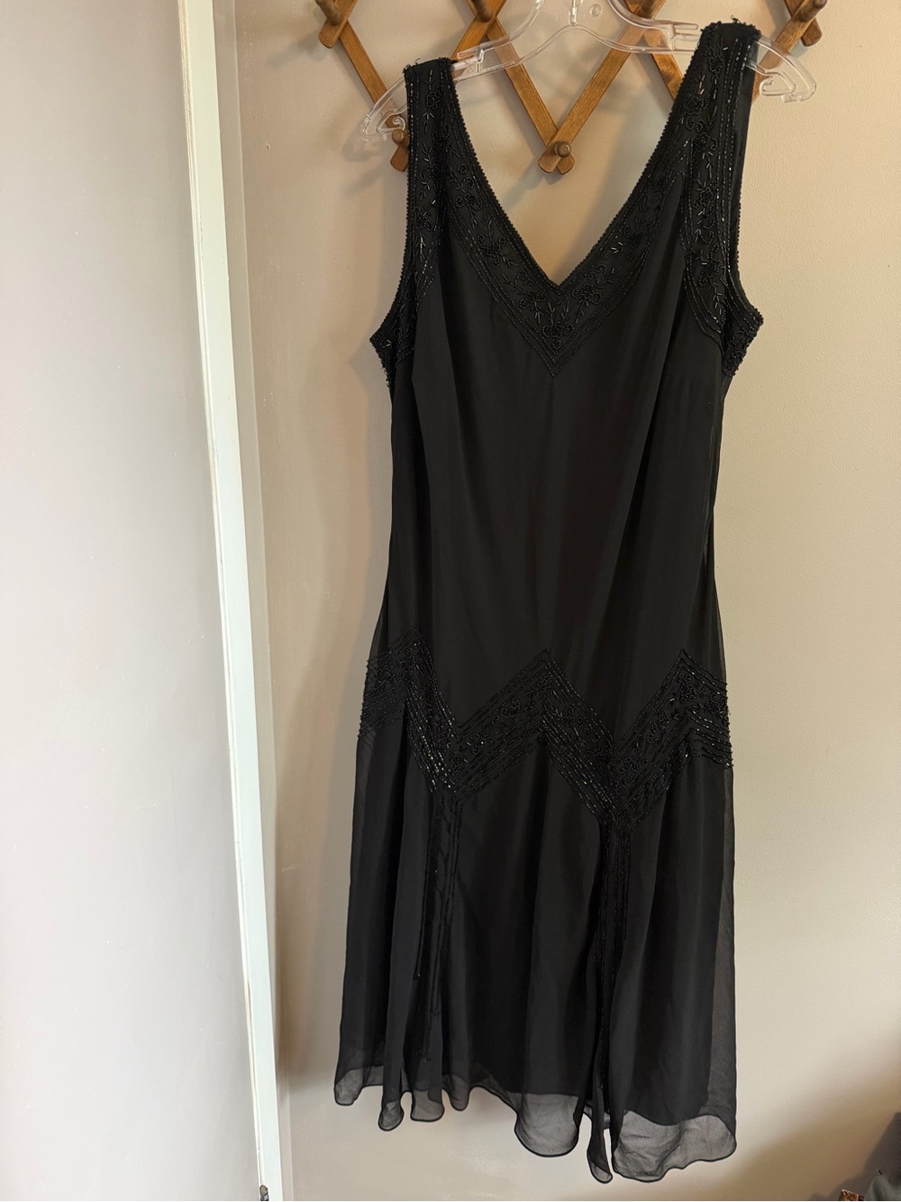 Vintage Leslie Fay Evenings Beaded Drop Waist Midi Dress Black 22W